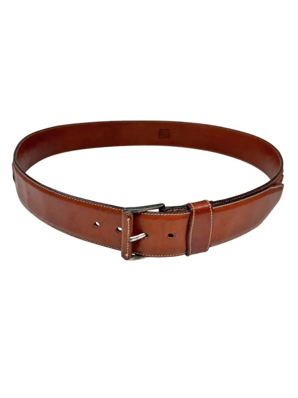 Bergdorf Goodman Cognac Leather Mens Belt Made in Italy